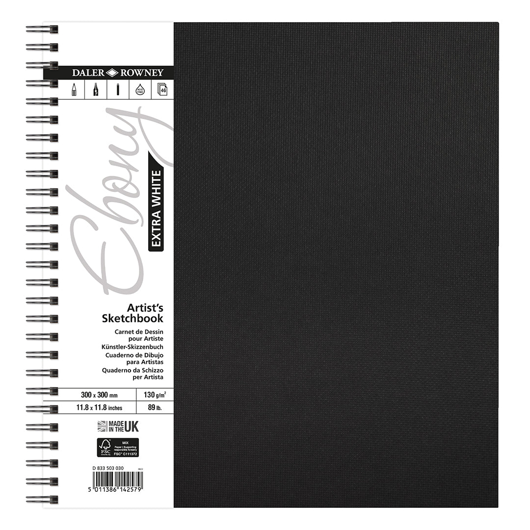 Daler-Rowney Ebony Extra White Wirebound Sketchbook 130G 300x300mm 46 Sheets