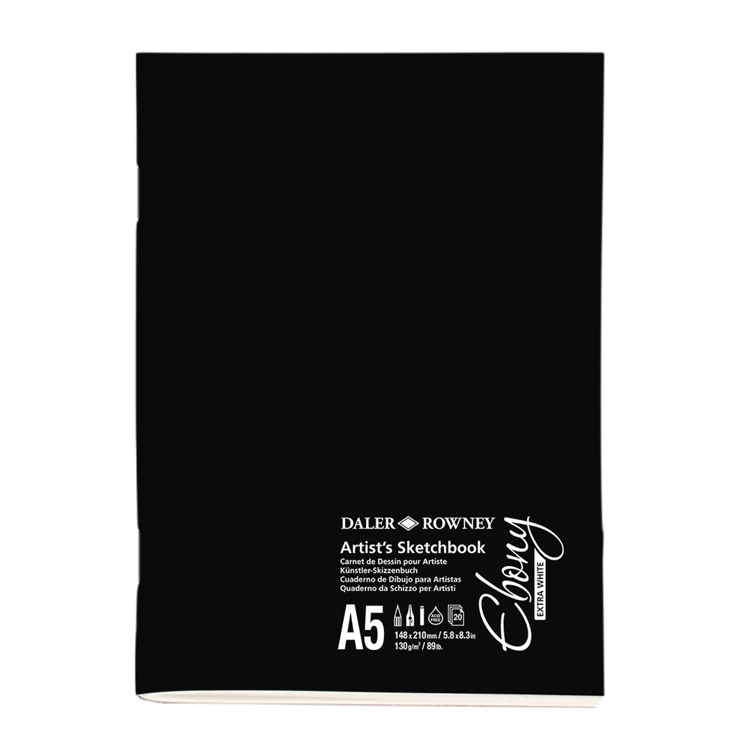 Daler-Rowney Ebony Extra White Stapled Sketchbook 130G A5 Portrait 20 Sheets
