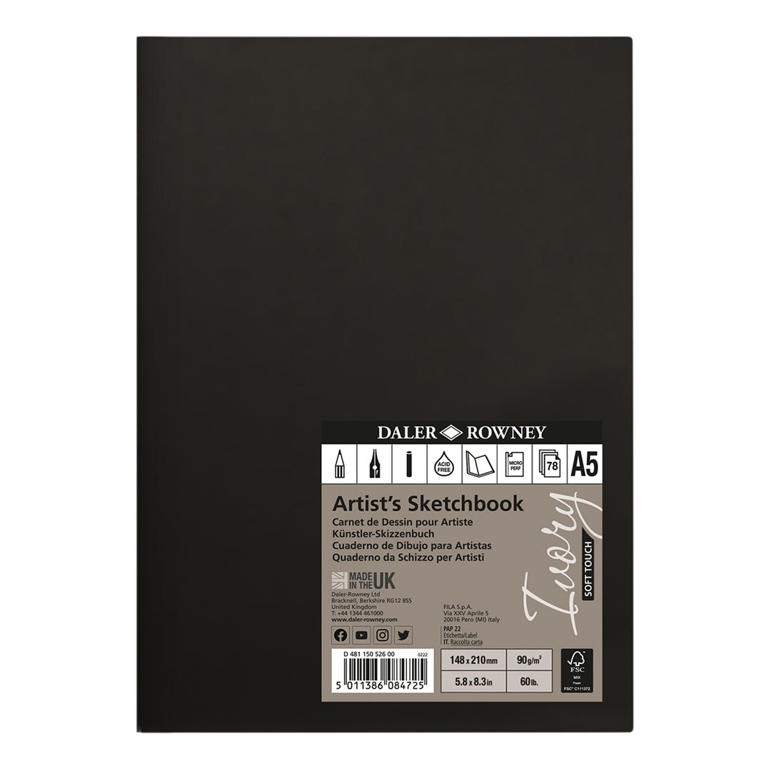 Daler-Rowney Ivory Soft Touch Softbound Sketchbook A5 Portrait 90G 78 Sheets