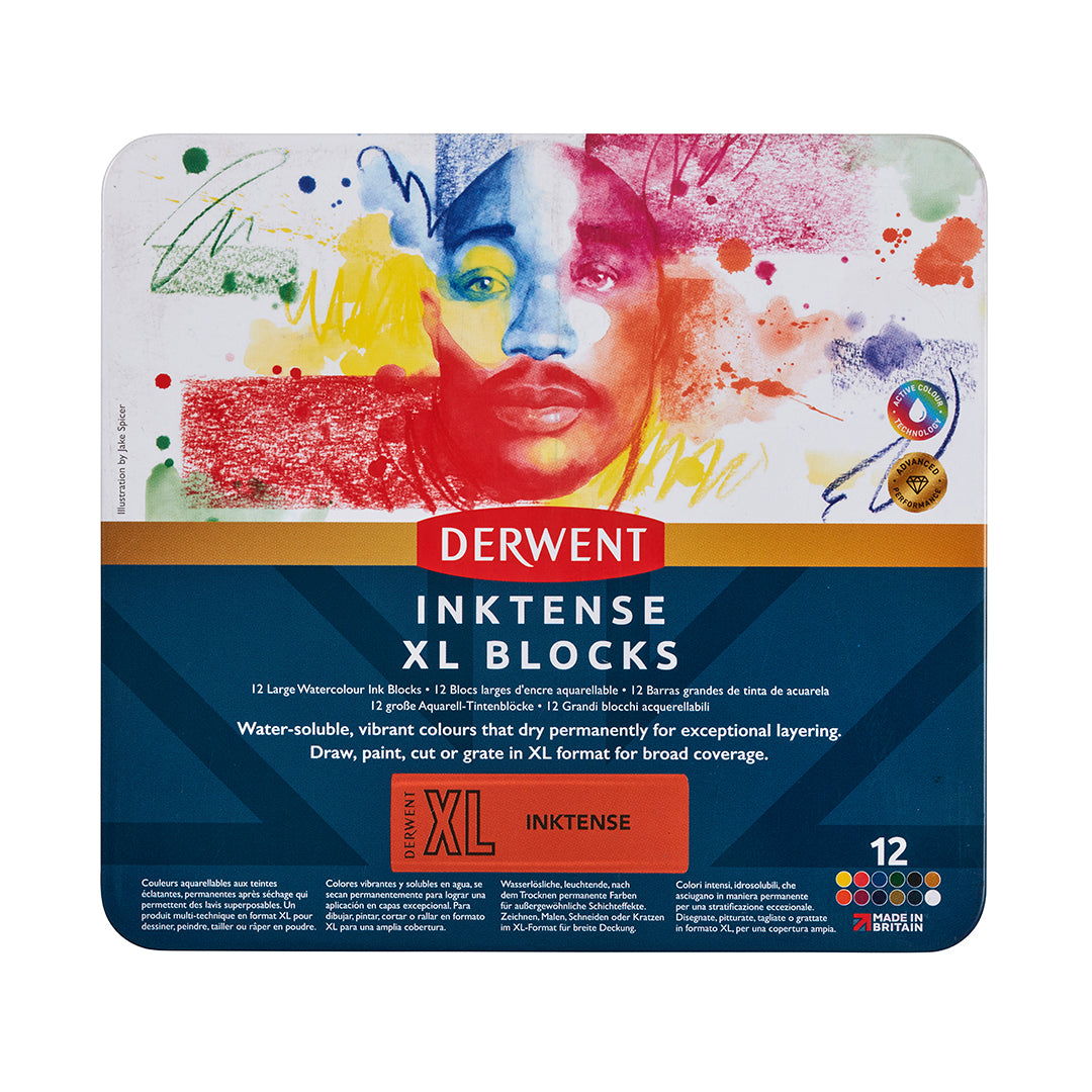 Derwent Inktense XL Colour Block Tin of 12 by Derwent at Cult Pens