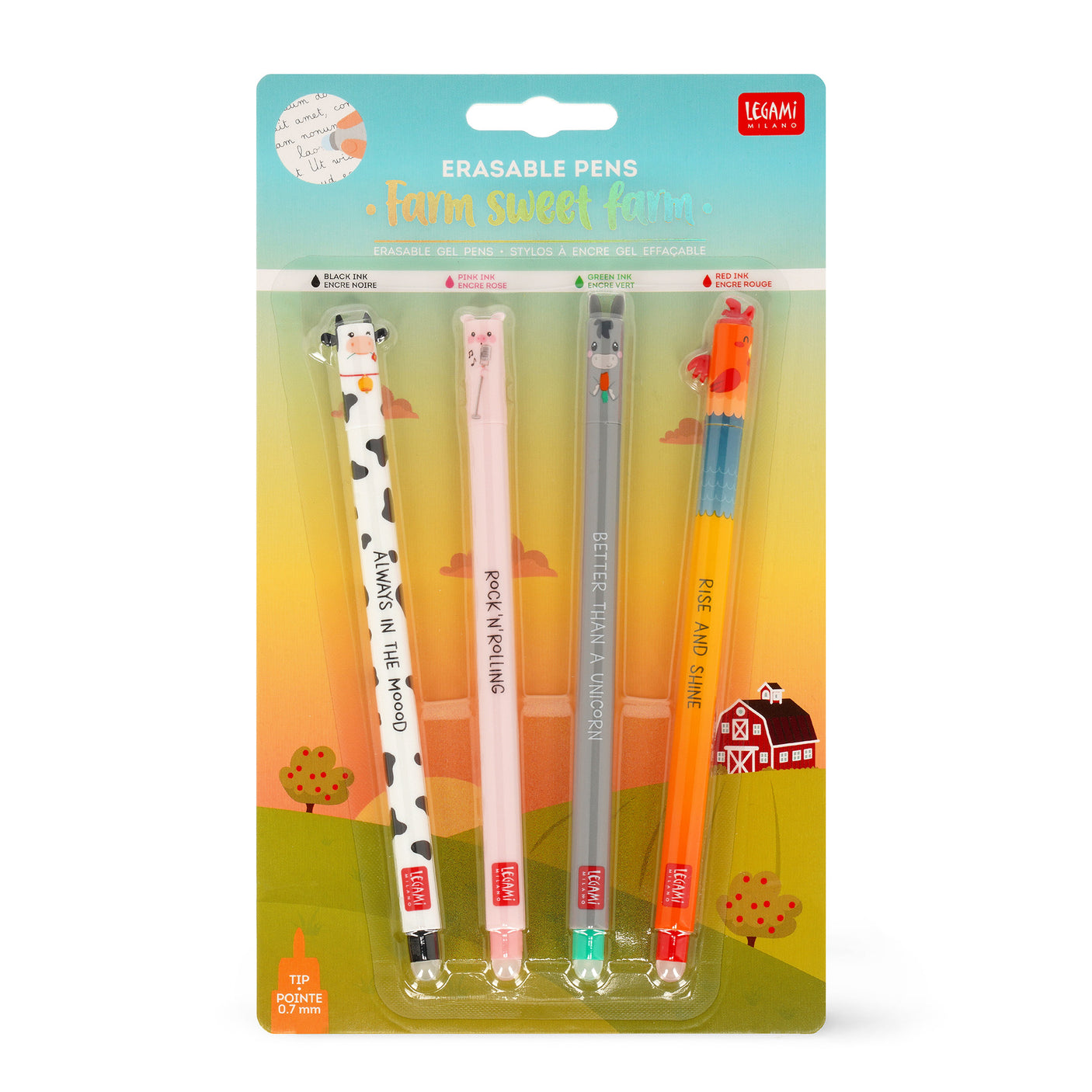 Legami Set Of 4 Erasable Pens Farm Sweet Farm