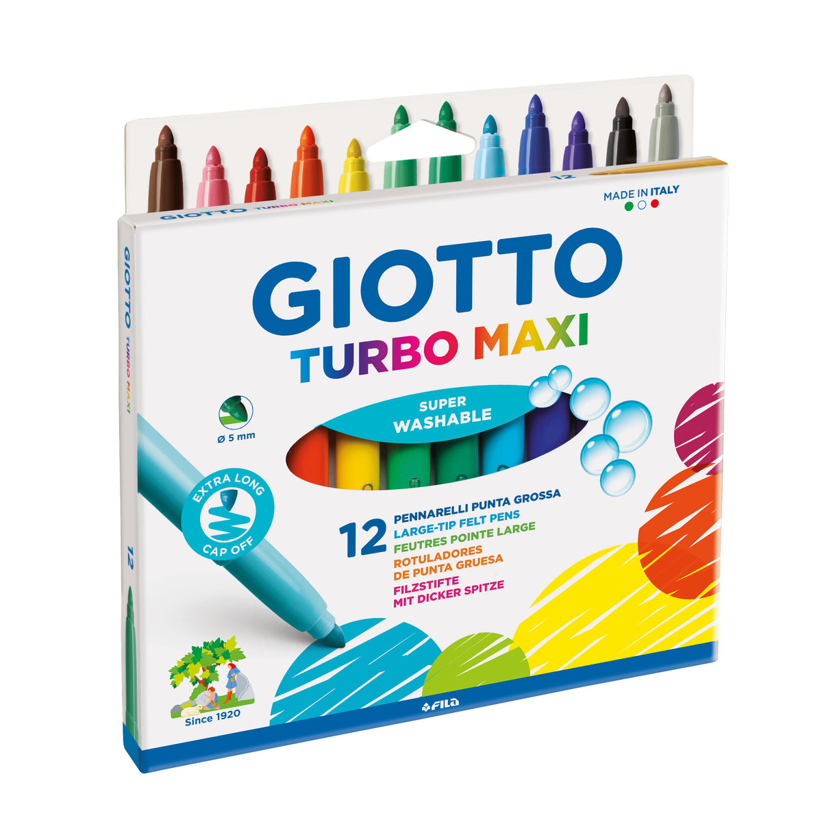 Giotto Turbo Maxi Large Super Washable Fibre Pens Large Assorted Set of 12