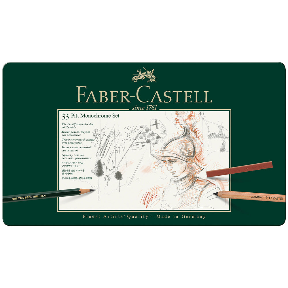Faber-Castell Pitt Monochrome Set Metal Tin of 33 by Faber-Castell at Cult Pens