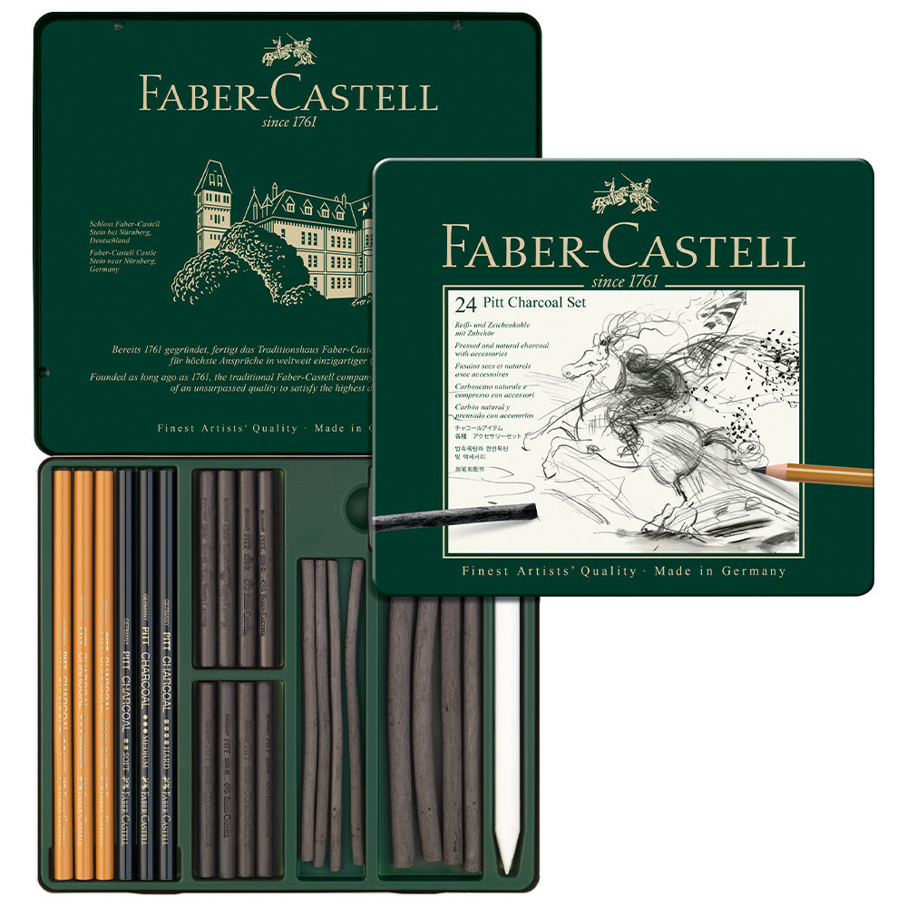 Faber-Castell Pitt Monochrome Charcoal Set Metal Tin by Faber-Castell at Cult Pens