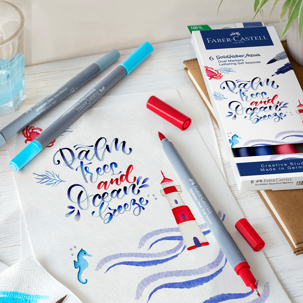 Faber-Castell Goldfaber Aqua Dual Marker Lettering Set of 6 Seaside by Faber-Castell at Cult Pens