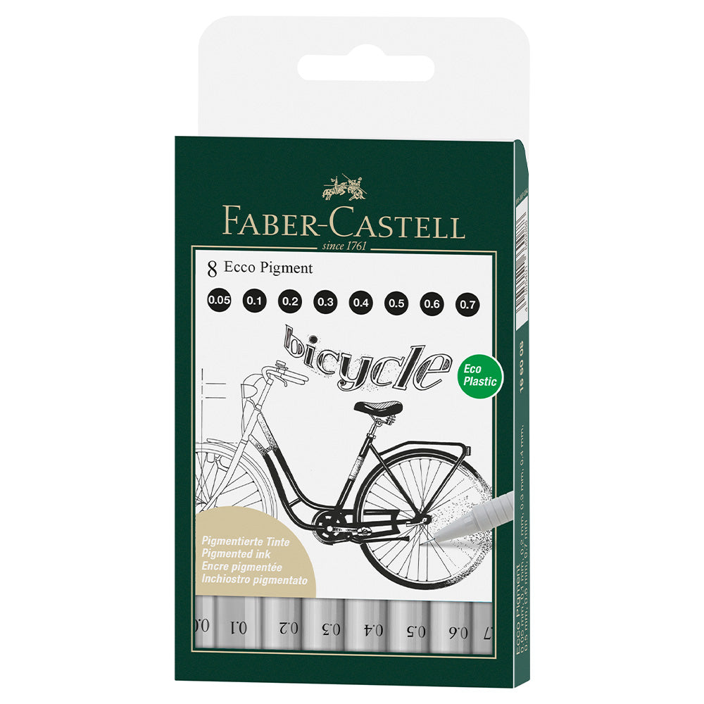 Faber-Castell Ecco Pigment Fibre Tip Pen Wallet 8 Pens 0.05 0.1 0.2 0.3 0.4 0.5 0.6 & 0.7mm by Faber-Castell at Cult Pens