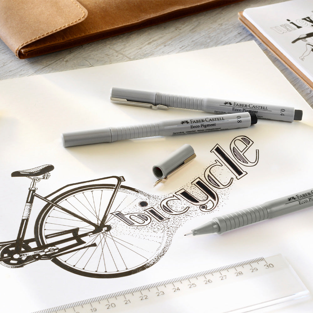 Faber-Castell Ecco Pigment Fibre Tip Pen Wallet 8 Pens 0.05 0.1 0.2 0.3 0.4 0.5 0.6 & 0.7mm by Faber-Castell at Cult Pens