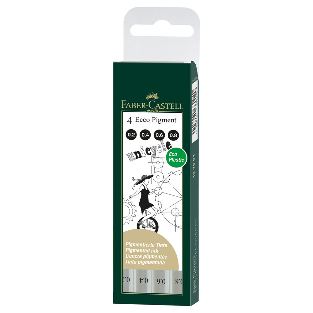 Faber-Castell Ecco Pigment Fibre Tip Pen Set of 4 Pens 0.2 0.4 0.6 & 0.8mm by Faber-Castell at Cult Pens