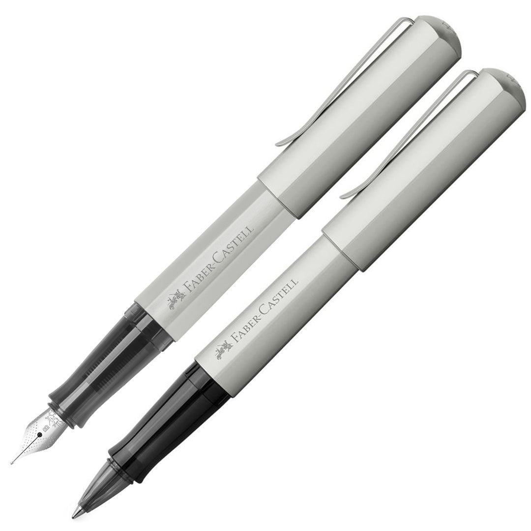 Faber-Castell Hexo Silver Fountain Pen and Rollerball Pen Set