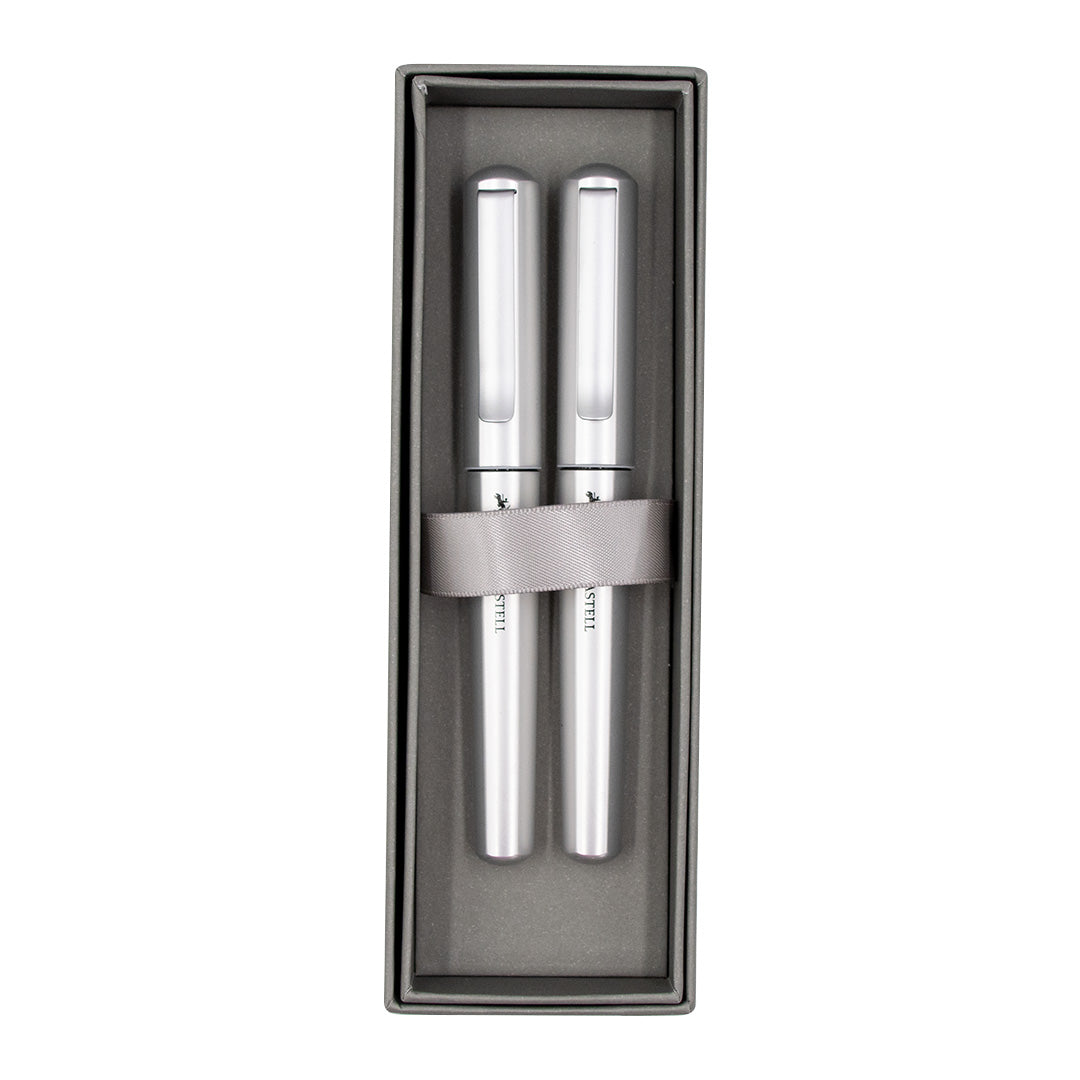 Faber-Castell Hexo Silver Fountain Pen and Rollerball Pen Set