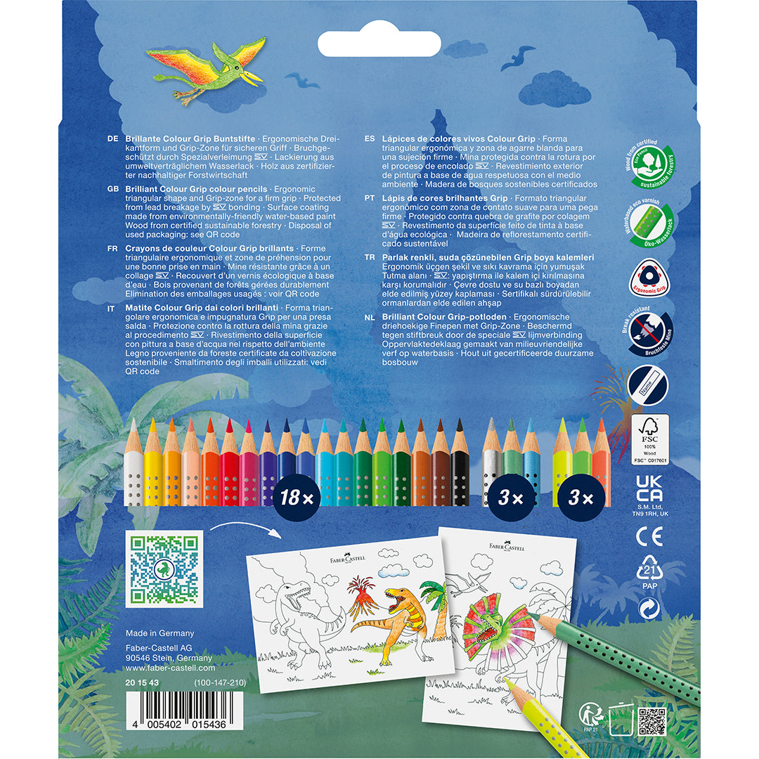 Faber-Castell Colouring Pencils Colour Grip Special Edition Dinosaur Set 18+6