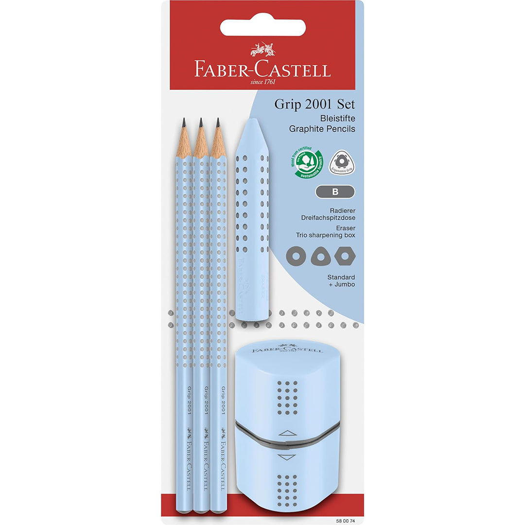 Faber-Castell Grip 2001 Graphite Pencil Set Sky Blue