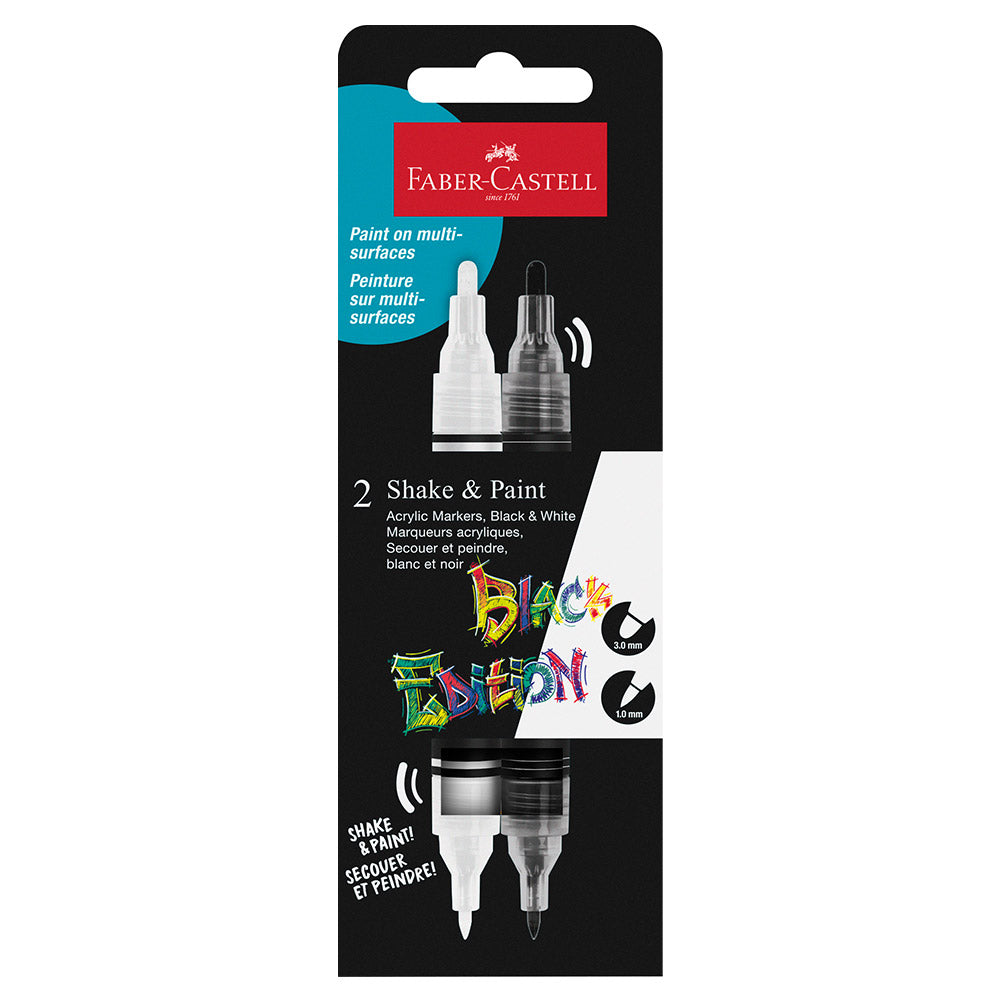 Faber-Castell Black Edition Shake & Paint Acrylic Markers Black and White Set of 2