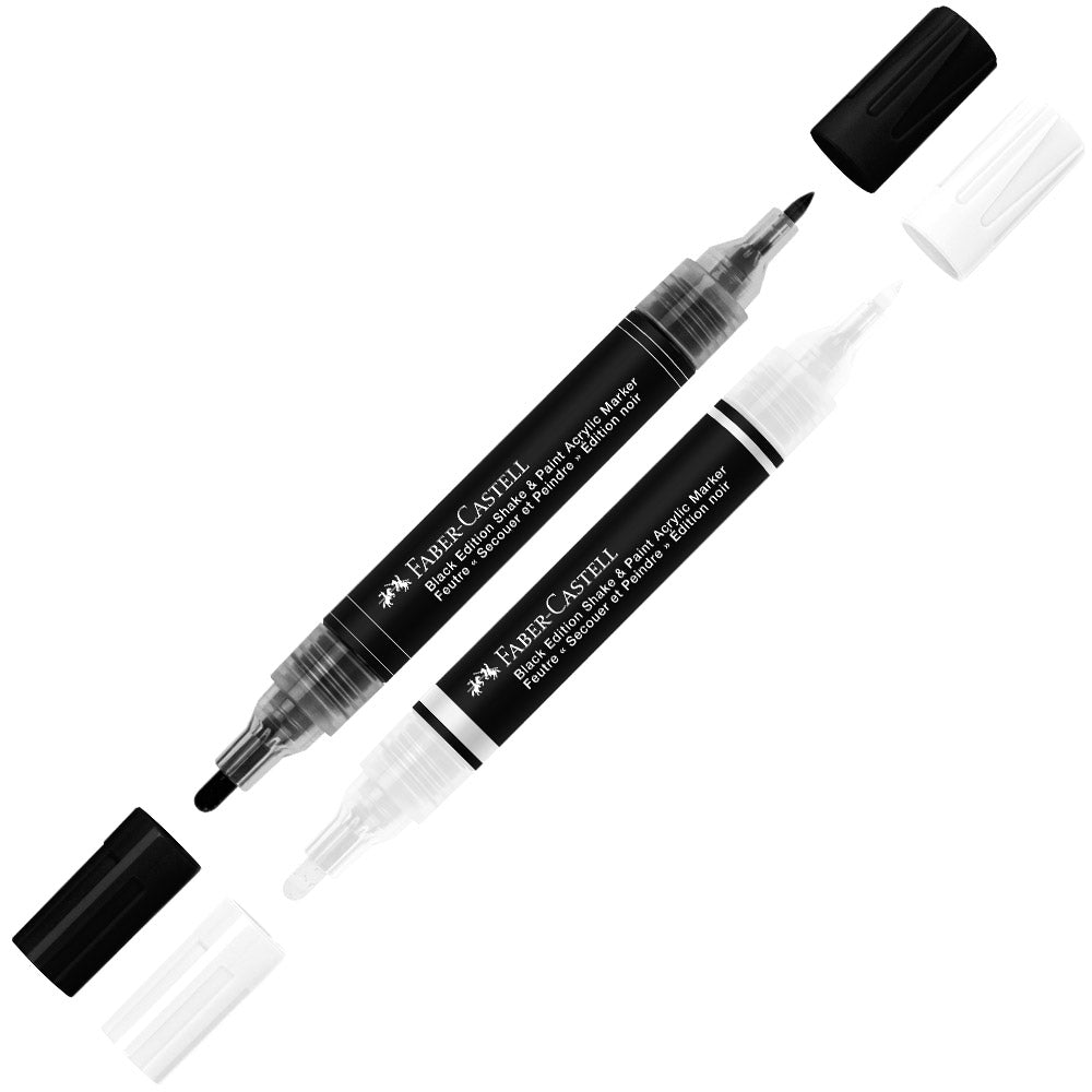 Faber-Castell Black Edition Shake & Paint Acrylic Markers Black and White Set of 2