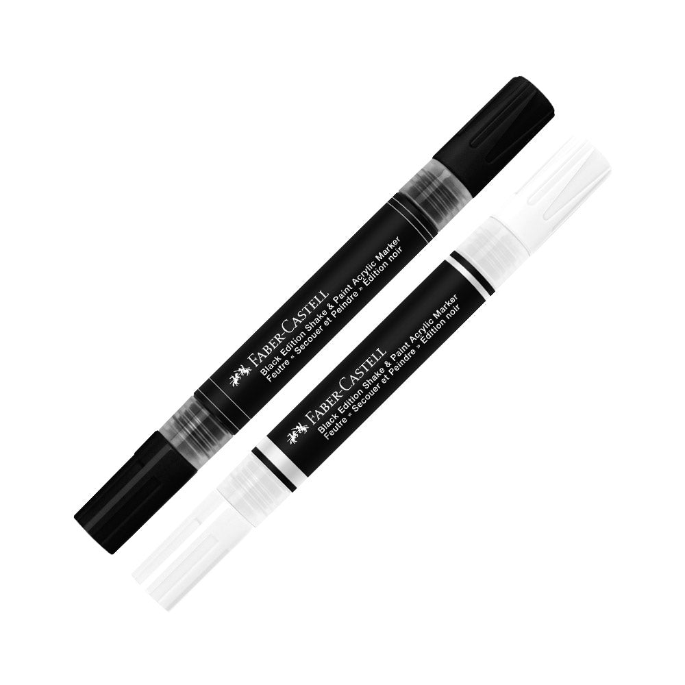 Faber-Castell Black Edition Shake & Paint Acrylic Markers Black and White Set of 2