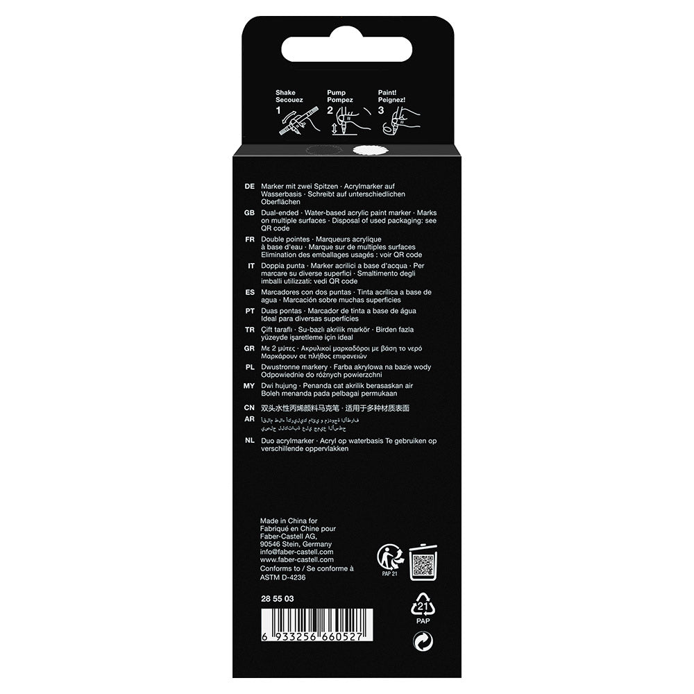 Faber-Castell Black Edition Shake & Paint Acrylic Markers Black and White Set of 2