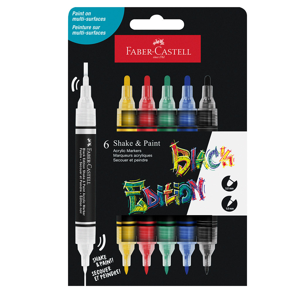 Faber-Castell Black Edition Shake & Paint Acrylic Markers Classic Colours Set of 6