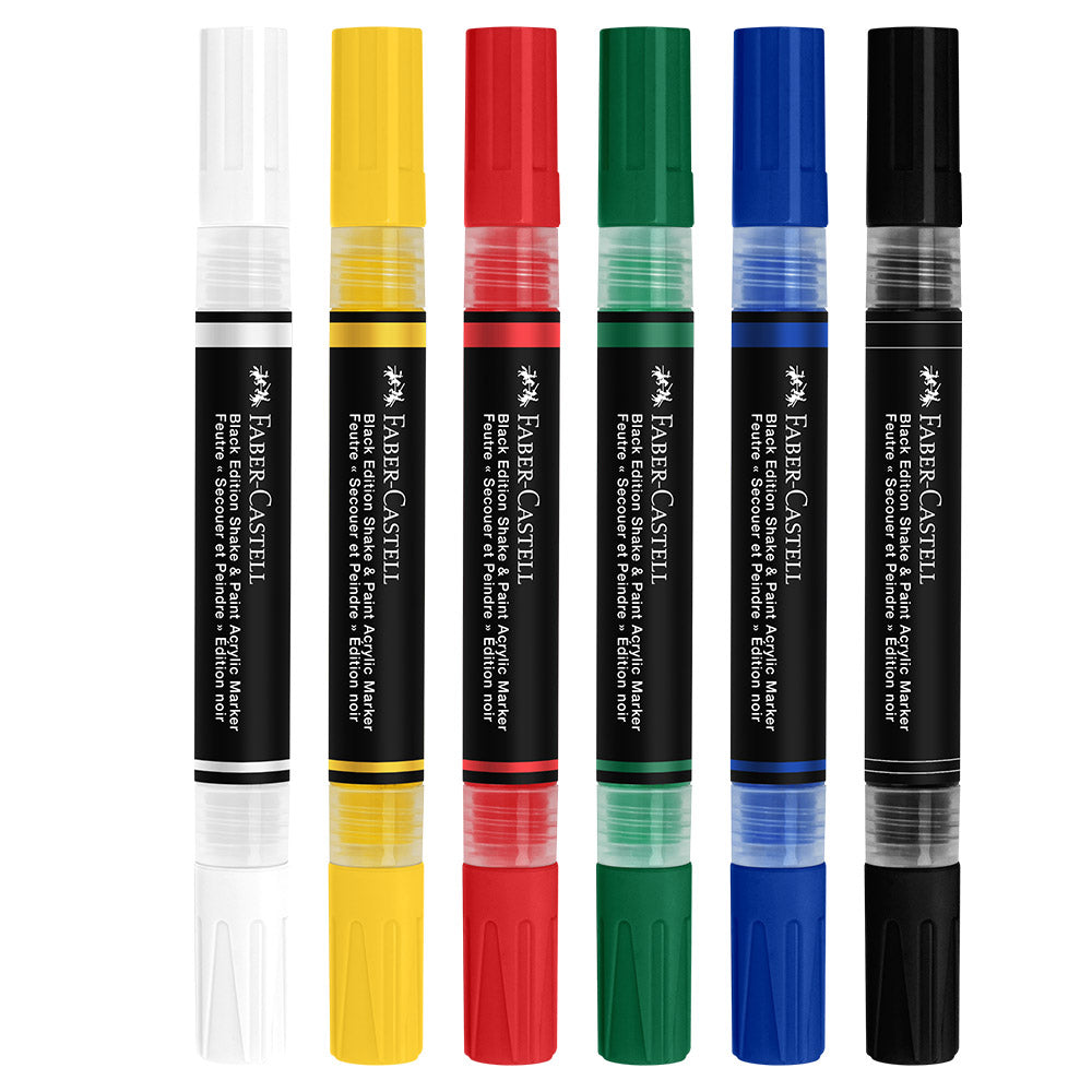 Faber-Castell Black Edition Shake & Paint Acrylic Markers Classic Colours Set of 6
