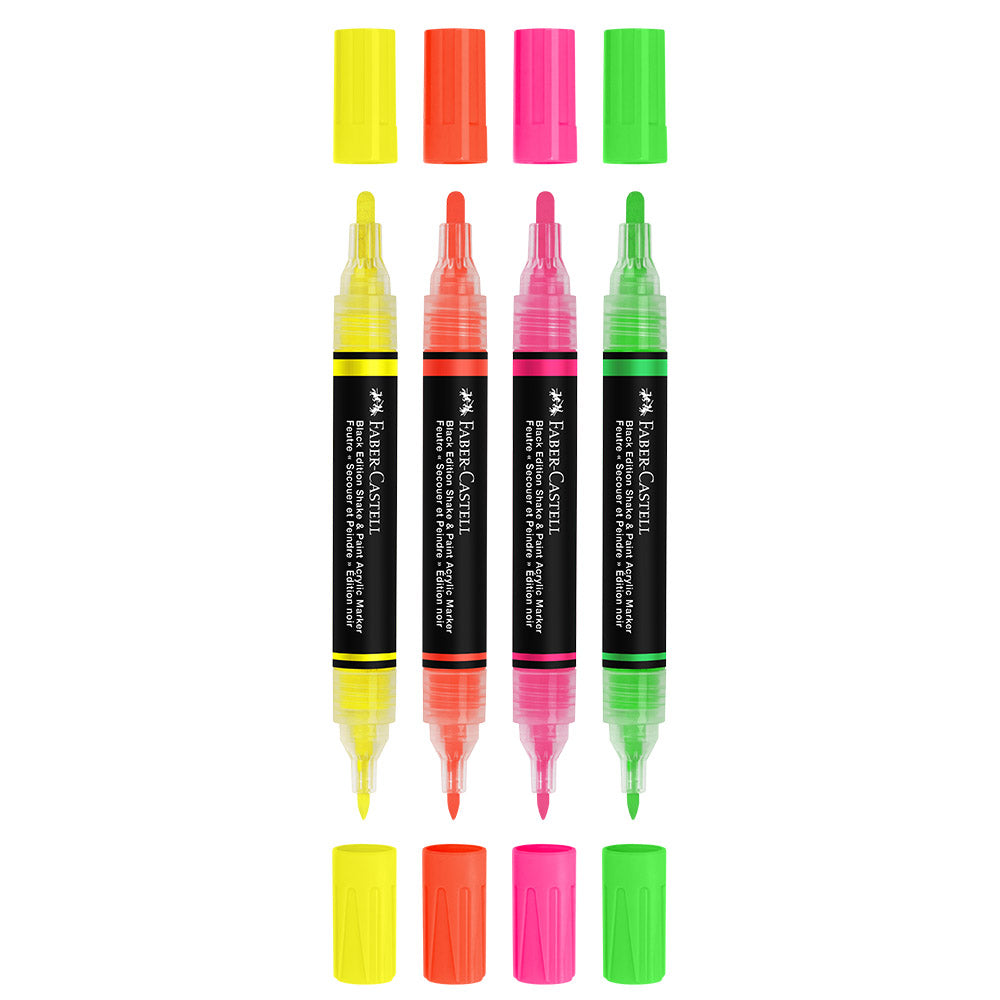 Faber-Castell Black Edition Shake & Paint Acrylic Markers Neon Colours Set of 4