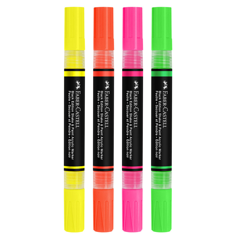 Faber-Castell Black Edition Shake & Paint Acrylic Markers Neon Colours Set of 4