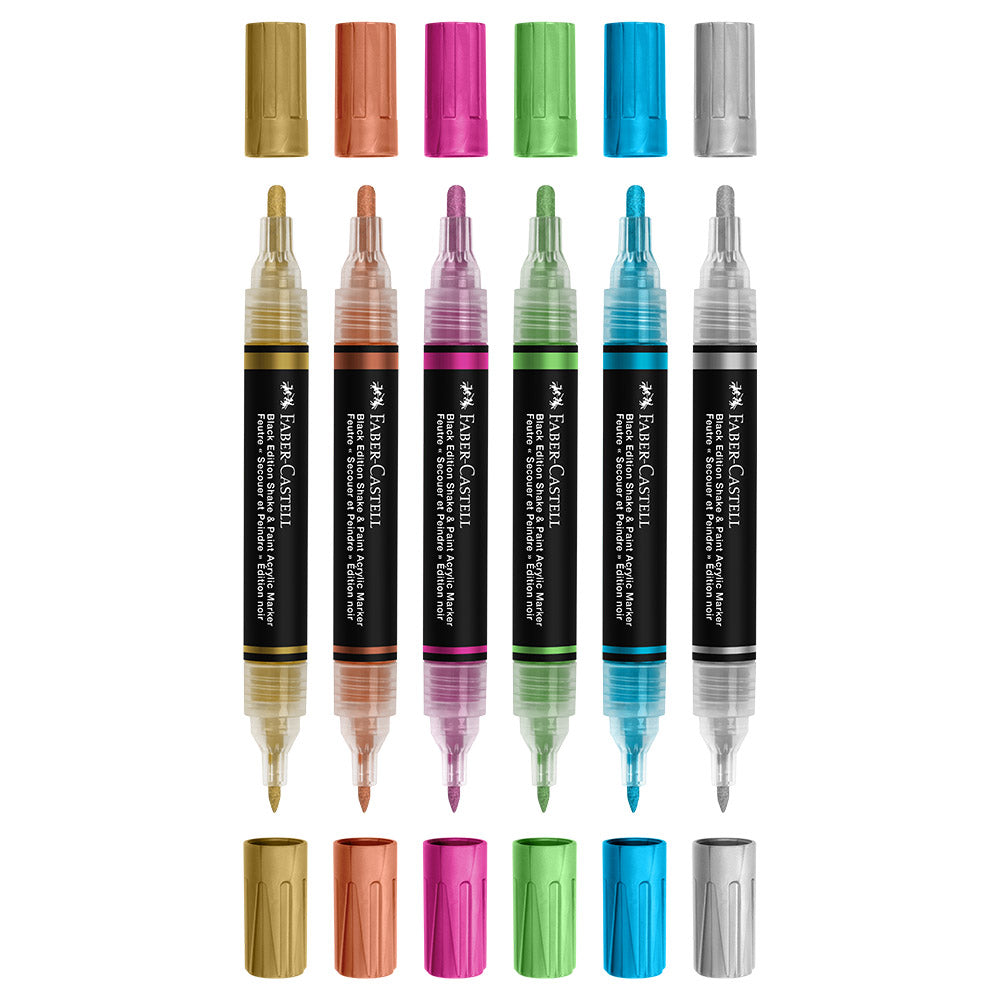 Faber-Castell Black Edition Shake & Paint Acrylic Markers Metallic Colours Set of 6