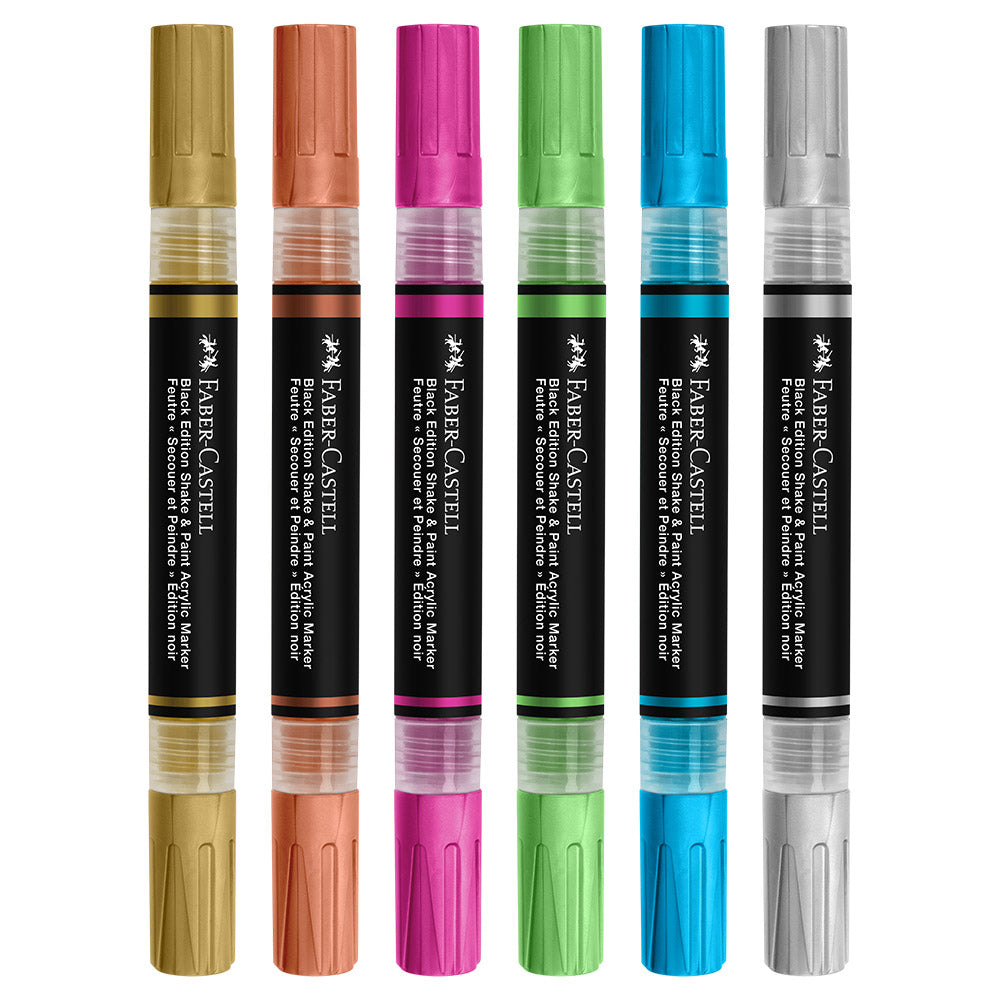 Faber-Castell Black Edition Shake & Paint Acrylic Markers Metallic Colours Set of 6