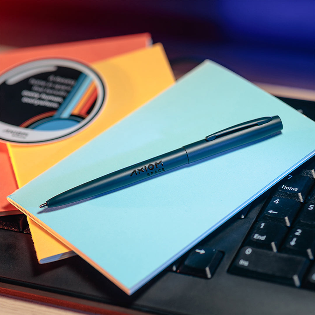 Fisher Space Pen Elite Navy Blue Cerakote Cap-O-Matic Space Pen With Axiom Space Logo