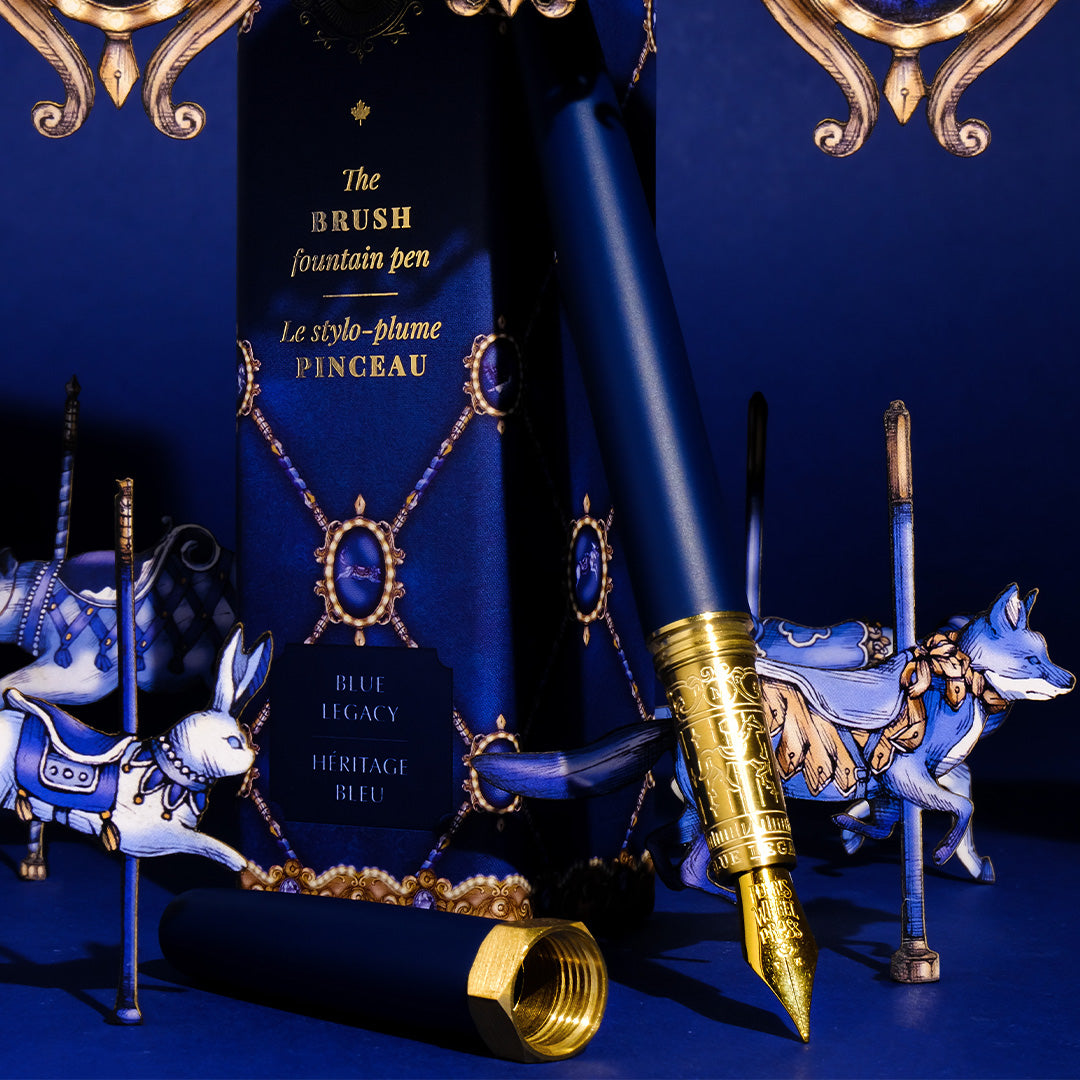 Ferris Wheel Press Brush Fountain Pen Gold Crystal Blue Legacy