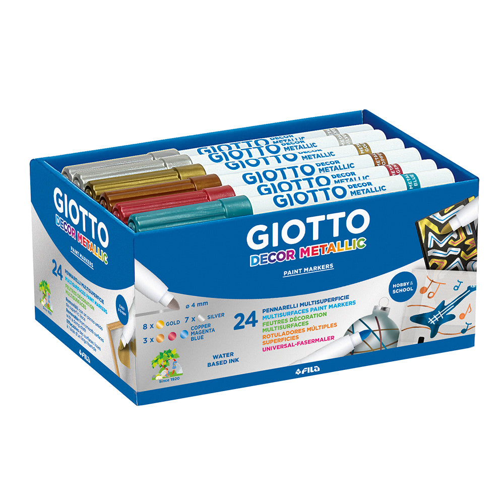 Giotto Decor Materials Multisurface Paint Markers Schoolpack Set of 24 Metallic
