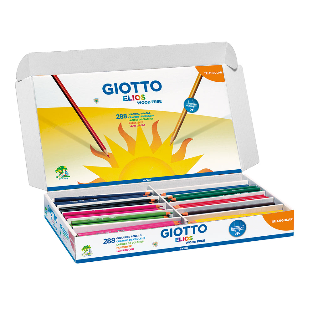 Giotto Elios Wood Free Coloured Pencils Triangular Shape Lead 3.3mm Schoolpack 24x12