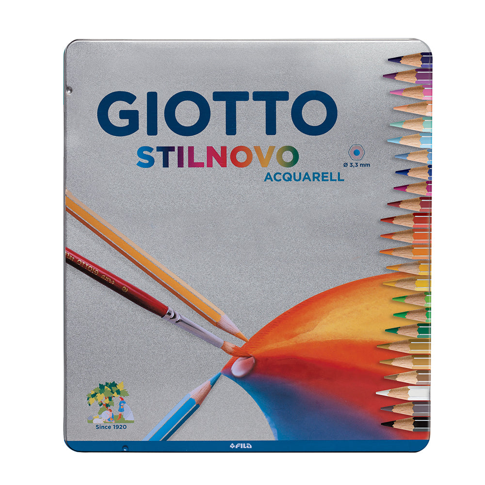 Giotto Stilnovo Aquarell Watercolour Coloured Pencils in Metal Gift Tin Set of 24