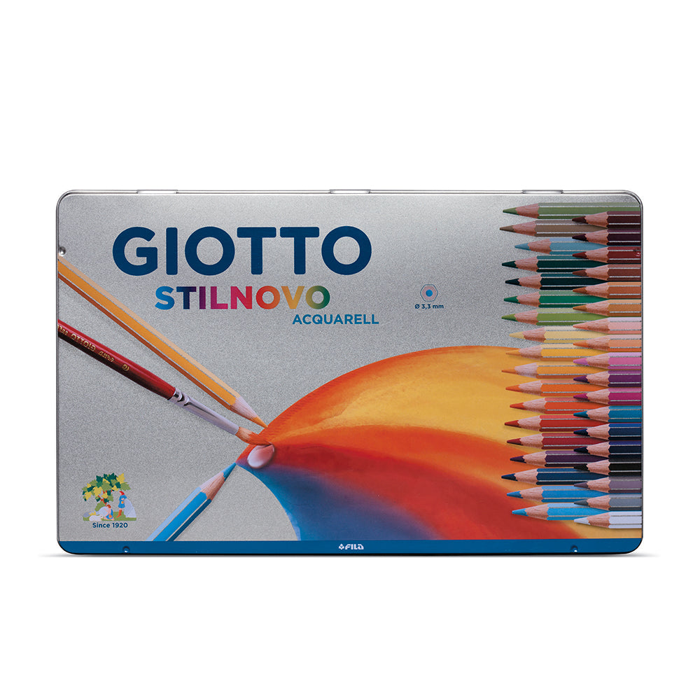Giotto Stilnovo Aquarell Watercolour Coloured Pencils in Metal Gift Tin Set of 36