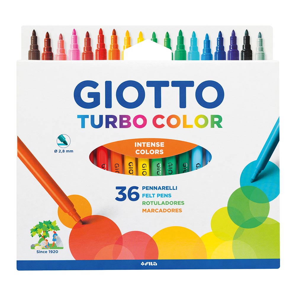 Giotto Turbocolor Fibre Pens Fine Tip Nib 2.8mm Assorted Colours Set of 36