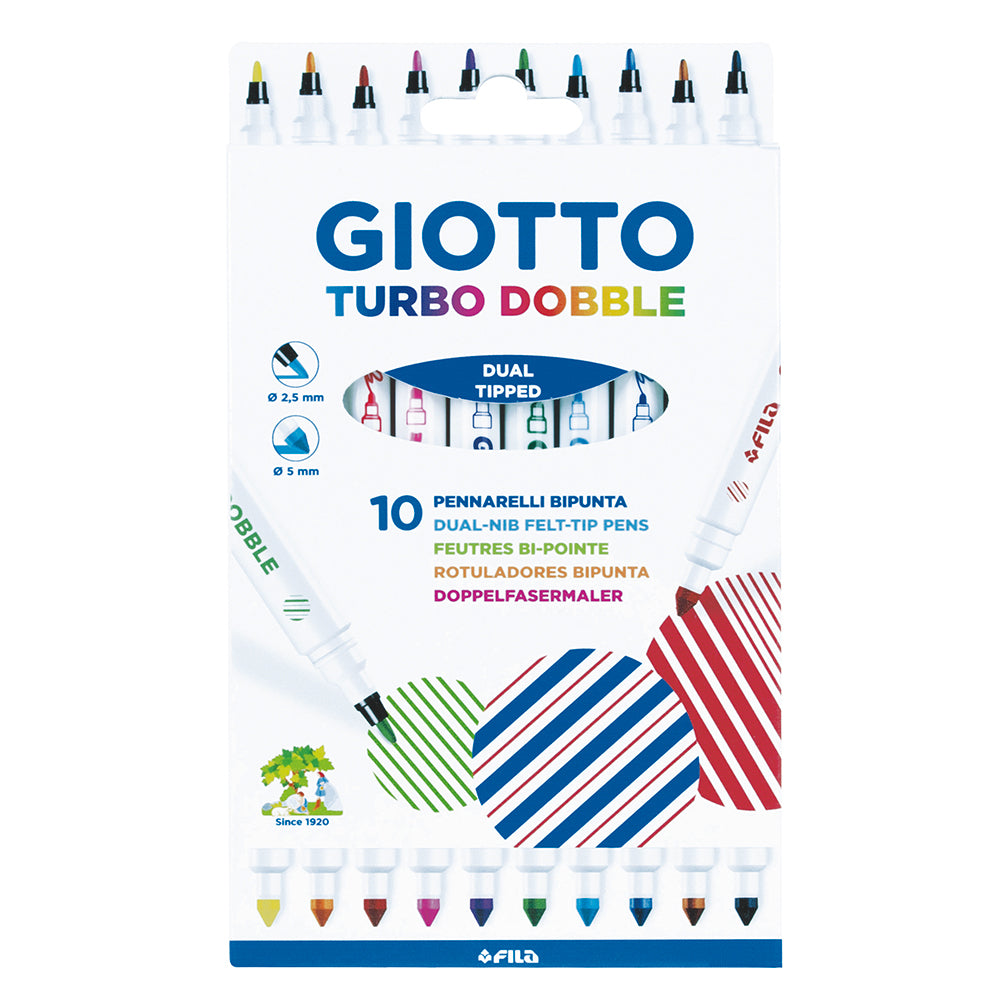 Giotto Turbo Dobble Dual Tip Fibre Pens Fine And Conical Tip Set of 10