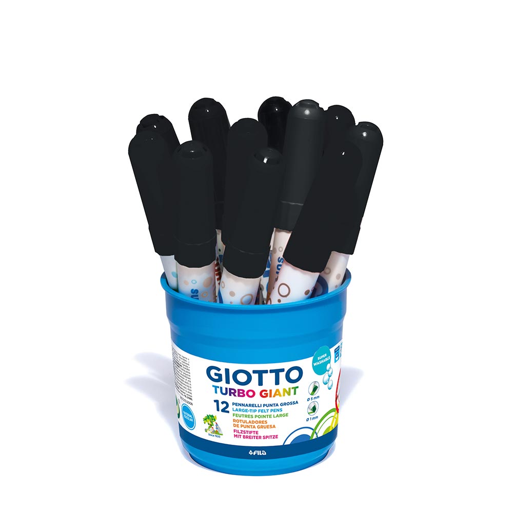 Giotto Turbo Large Super Washable Fibre Pens Set of 12 Black