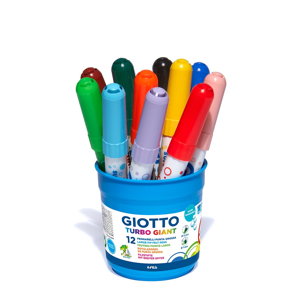 Giotto Turbo Large Super Washable Fibre Pens Assorted Colours Set of 12