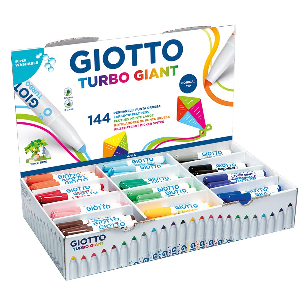 Giotto Turbo Giant Super Washable Fibre Pens Assorted Colours Set of 144