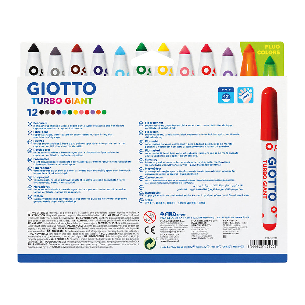 Giotto Turbo Giant Super Washable Fibre Pens Set of 12