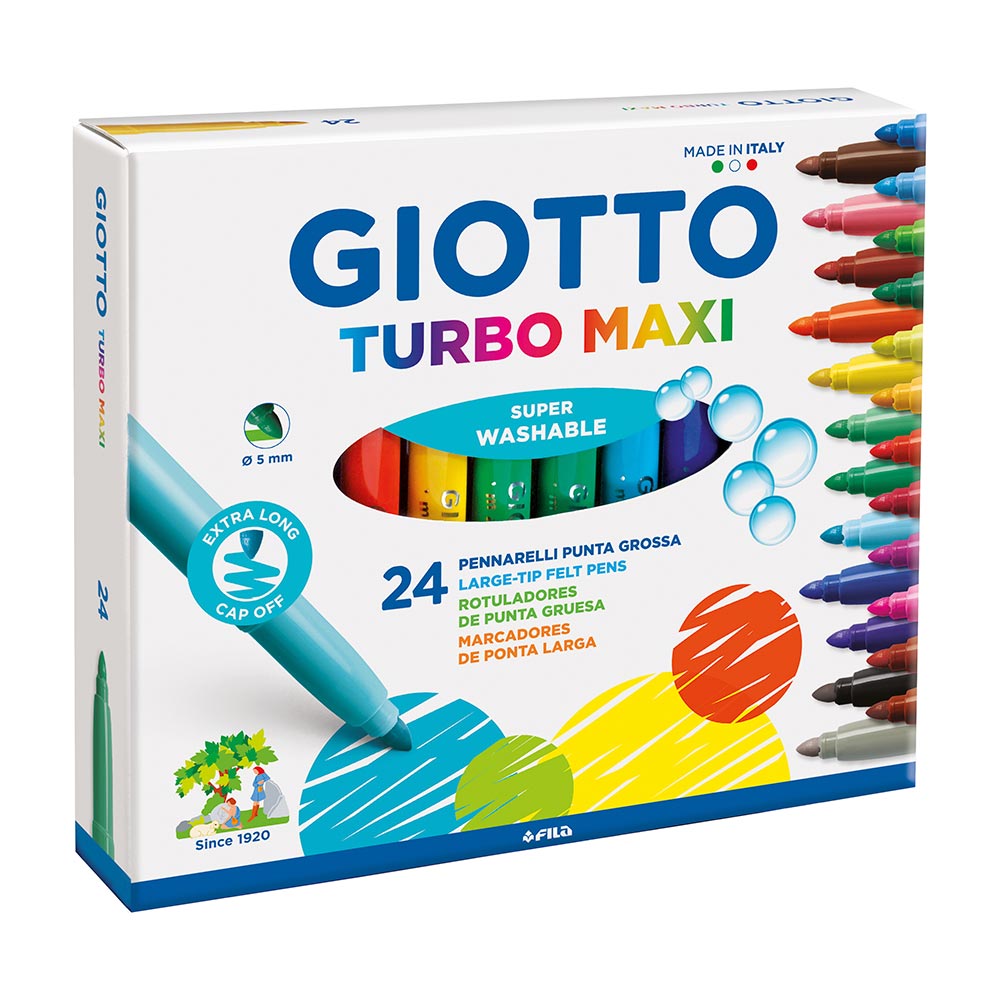 Giotto Turbo Maxi Large Super Washable Fibre Pens Assorted Set of 24