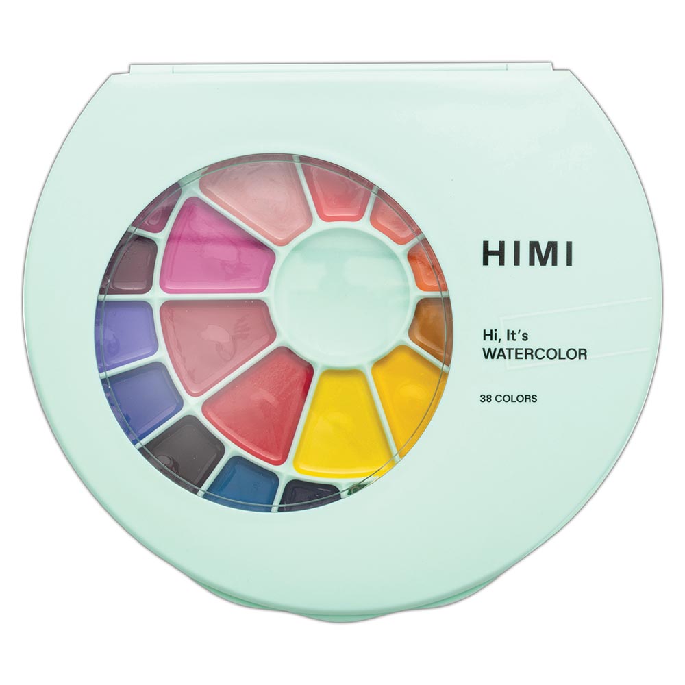 HIMI Semi-Moist Watercolour Set of 38 Pans + Brush Green Case