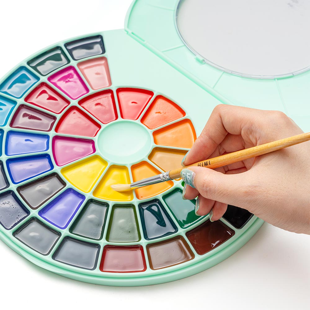 HIMI Semi-Moist Watercolour Set of 38 Pans + Brush Green Case