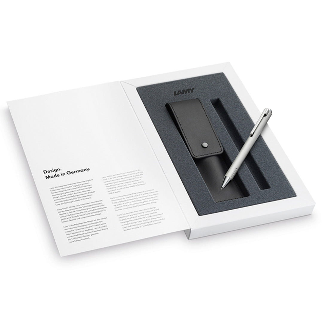 LAMY 240 KS econ Brushed Ballpoint Pen and Leather Pouch set