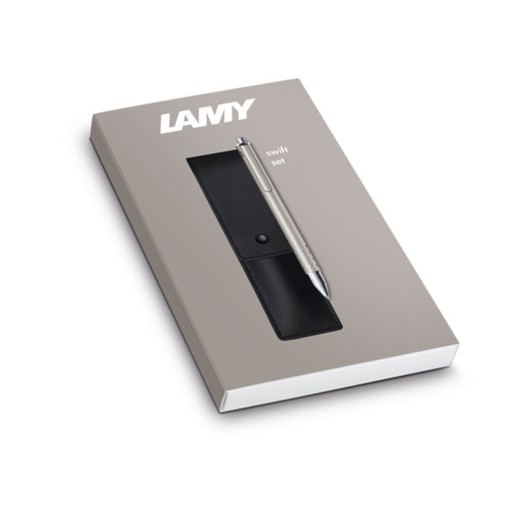 LAMY 330 TR swift Palladium Rollerball Pen and Leather Pouch set
