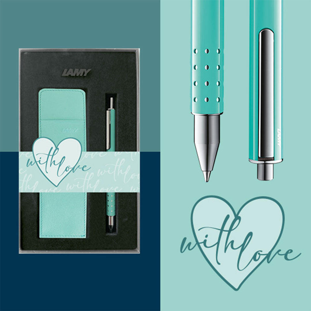 LAMY swift Rollerball Pen Gift Set with Leather Case Lagoon Special Edition
