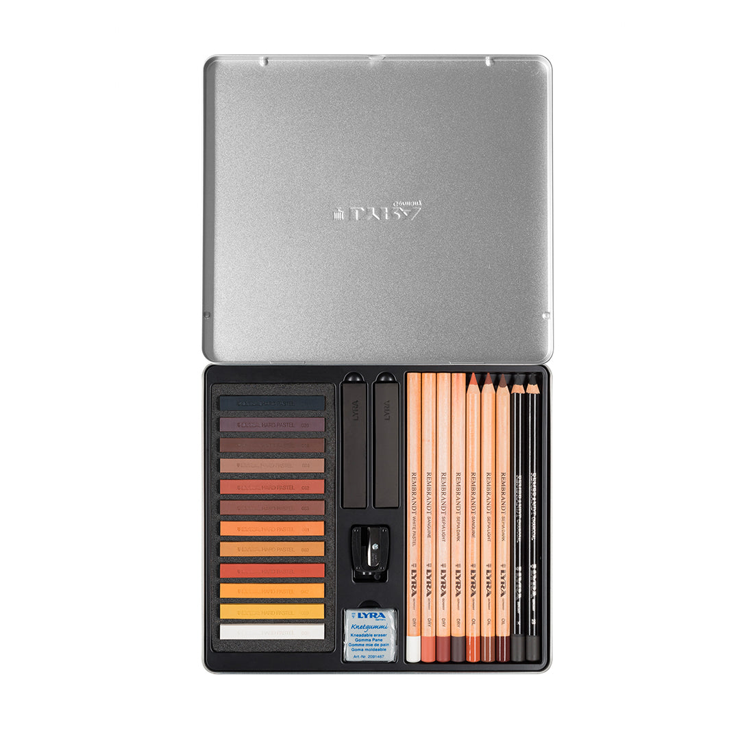 Lyra Rembrandt Brown Tones Sketching Set of 25 in Metal Tin