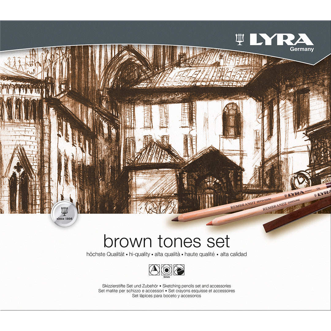 Lyra Rembrandt Brown Tones Sketching Set of 25 in Metal Tin
