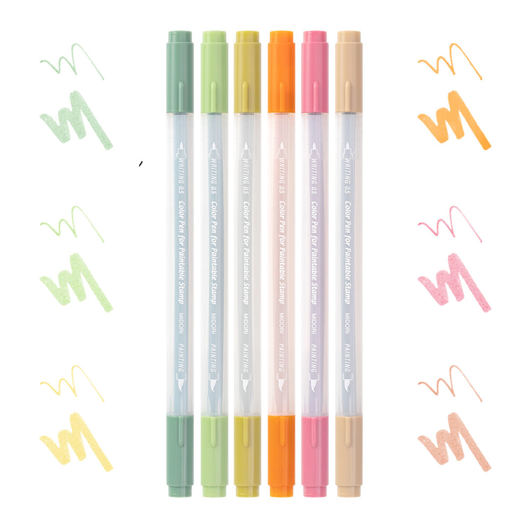 Midori Colour Pens for Paintable Stamp Set of 6