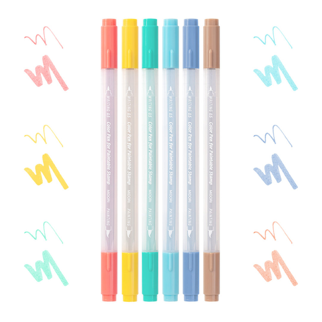 Midori Colour Pens for Paintable Stamp Set of 6