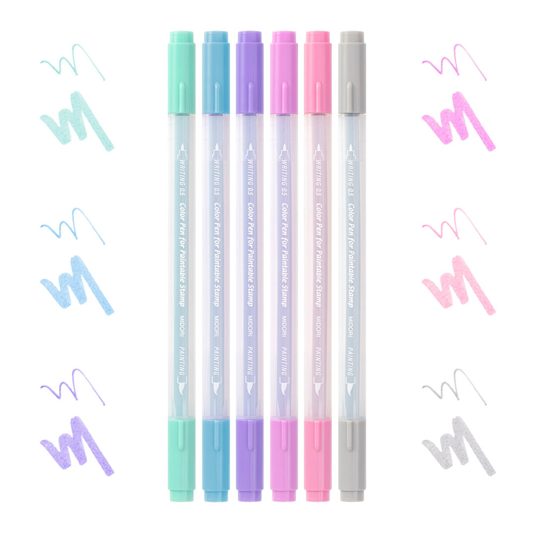 Midori Colour Pens for Paintable Stamp Set of 6