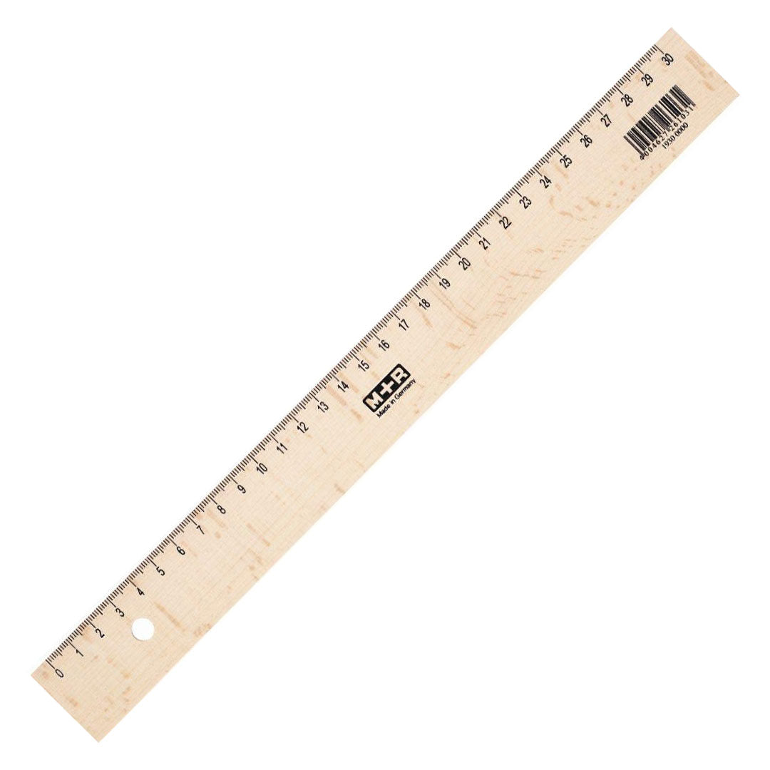 M+R Natural Beechwood Ruler with Metal Insert 30cm